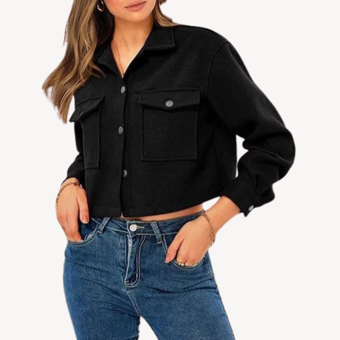 EB | Damen Knopfung Crop Jacke