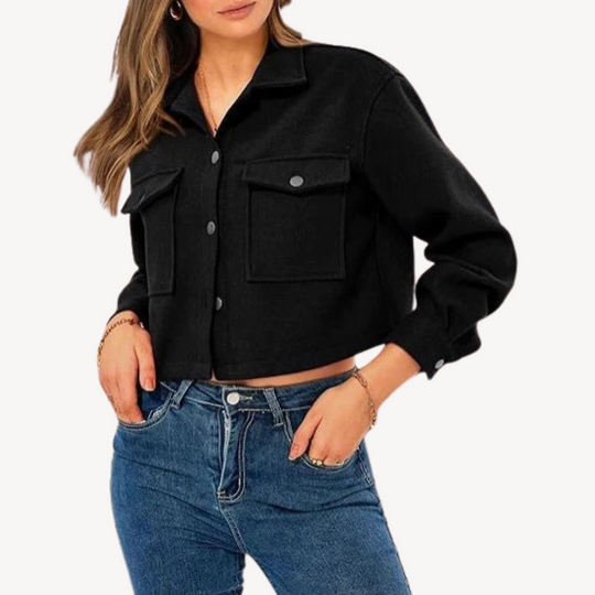 EB | Damen Knopfung Crop Jacke