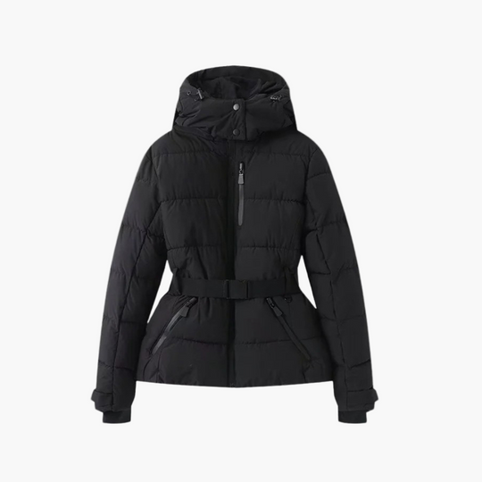 EB | Steppjacke mit Gürtel und Kapuze - Elegante, Wasserabweisende Winterjacke für Alltag und Outdoor