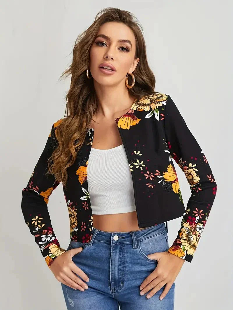 EB | Damenblazer mit Blumenmuster und Offener Vorderseite