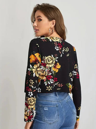 EB | Damenblazer mit Blumenmuster und Offener Vorderseite