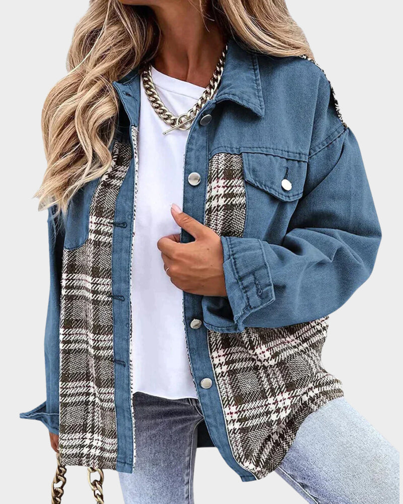 EB | Lässige Jacke mit Karodetails Baumwolle Lässig, Stilvoll