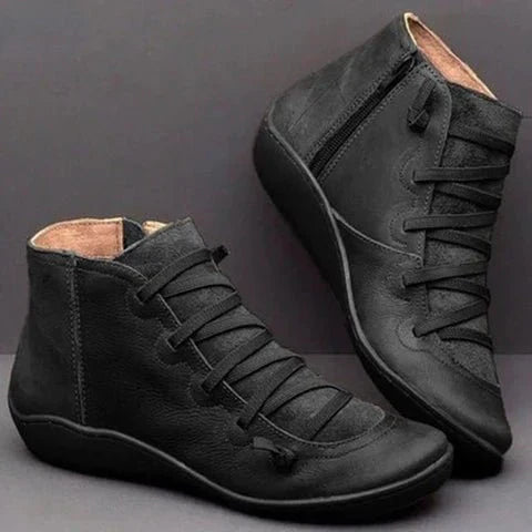EB | Stiefeletten Leder Schnürung mit Seitlichem Reißverschluss Passgenau Erhöhte Sohle