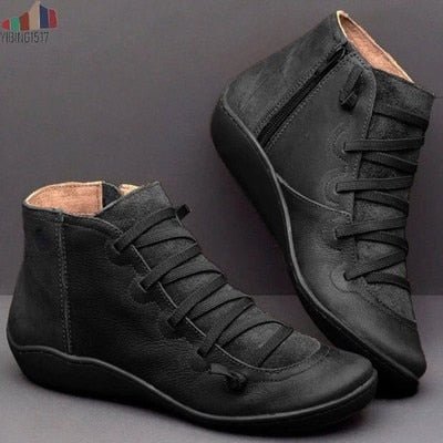 EB | Stiefeletten Leder Schnürung mit Seitlichem Reißverschluss Passgenau Erhöhte Sohle