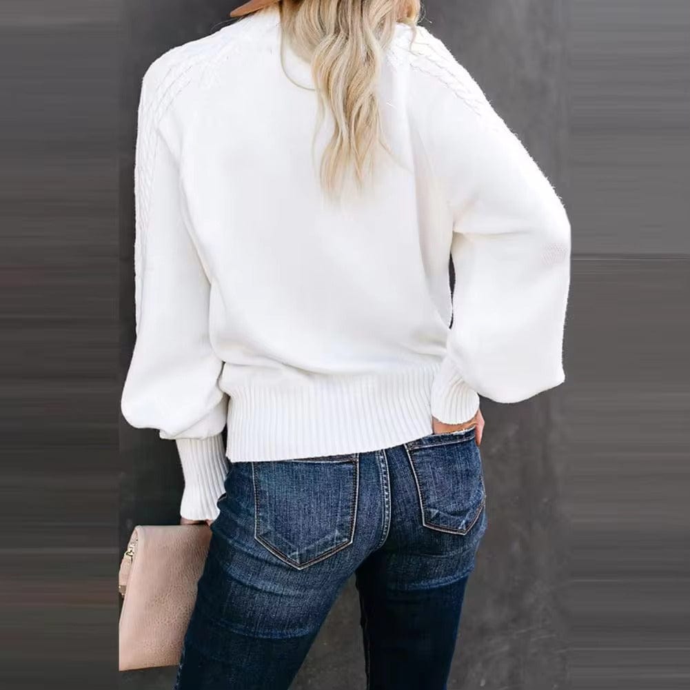 EB | Chunky Strickpullover mit Hohem Kragen Kabelstrick Design Warme Bequemlichkeit
