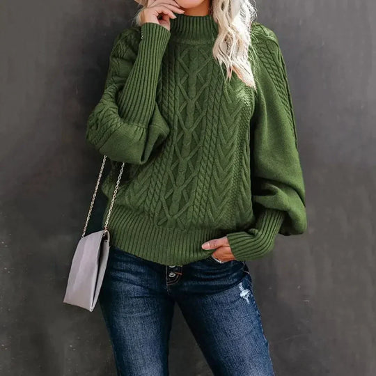 EB | Chunky Strickpullover mit Hohem Kragen Kabelstrick Design Warme Bequemlichkeit