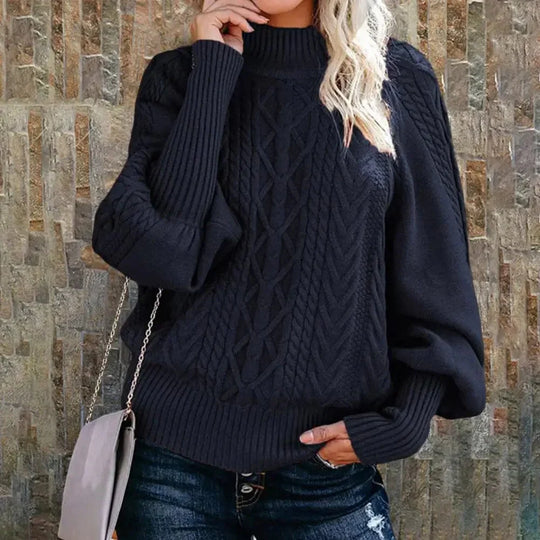 EB | Chunky Strickpullover mit Hohem Kragen Kabelstrick Design Warme Bequemlichkeit