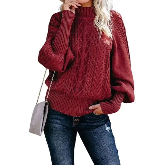 EB | Chunky Strickpullover mit Hohem Kragen Kabelstrick Design Warme Bequemlichkeit