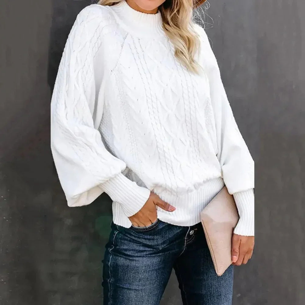 EB | Chunky Strickpullover mit Hohem Kragen Kabelstrick Design Warme Bequemlichkeit