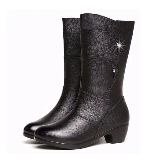EB | Damen Trendige Legere Pu Leder Schwarze Stiefel