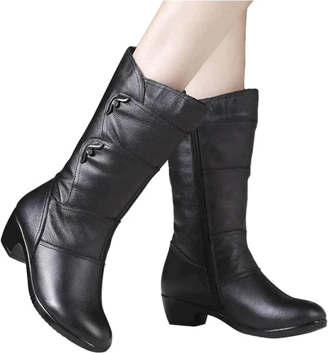 EB | Knöchellange Stiefel – Lederähnlicher Finish – Seitenreißverschluss – Niedriger Absatz – Taillierter Schnitt