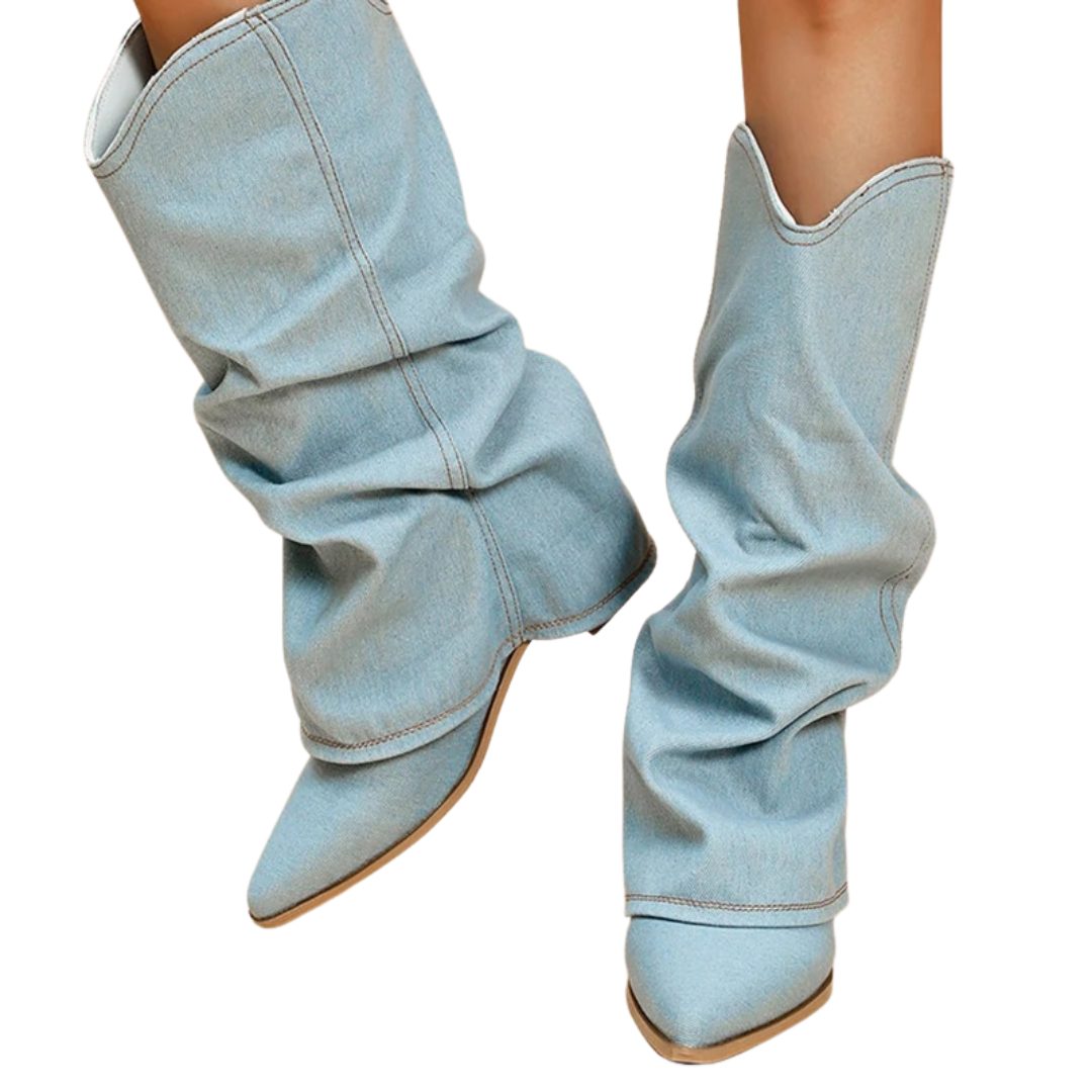 Denim-Stiefel für Frauen mit Blockabsätzen EB
