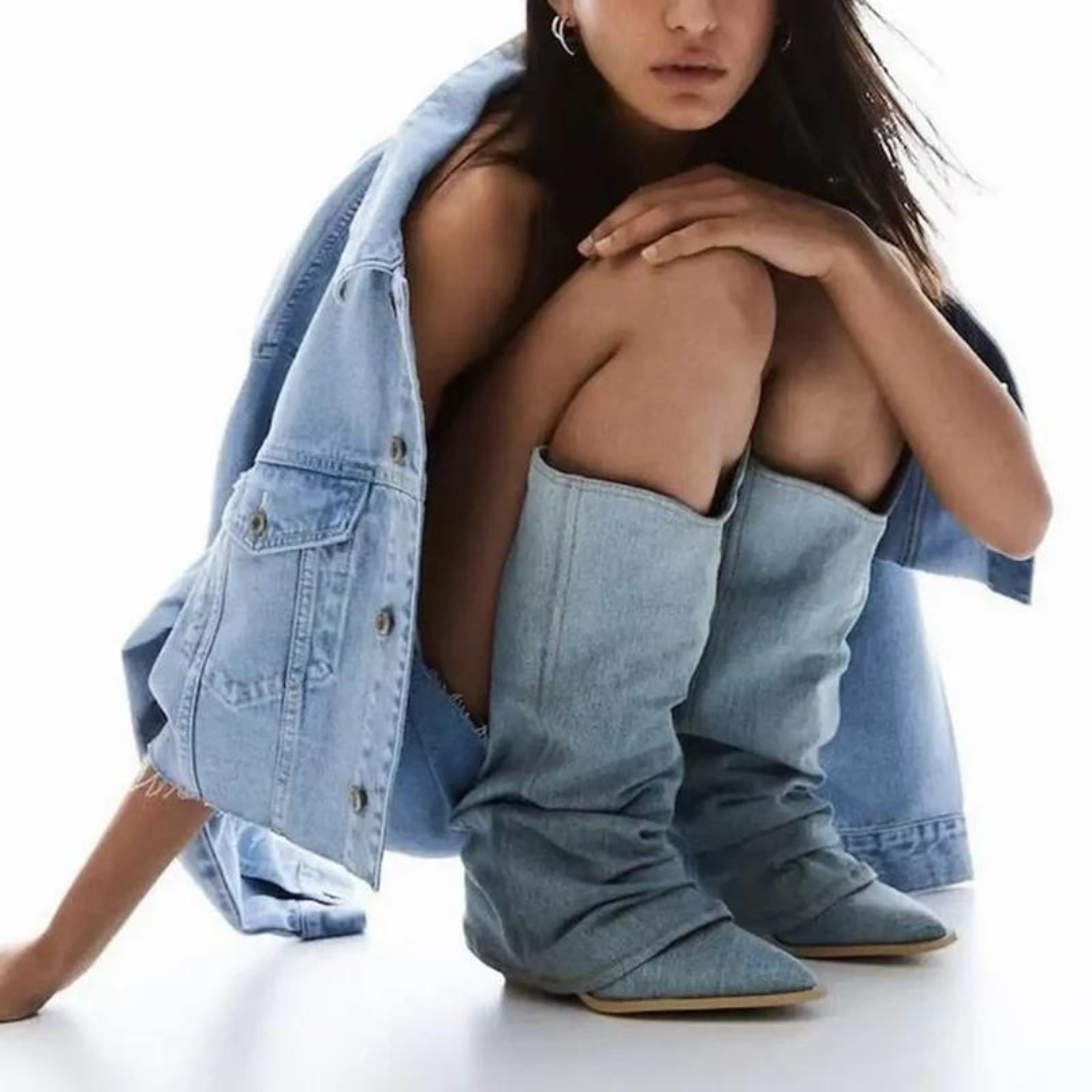 Denim-Stiefel für Frauen mit Blockabsätzen EB