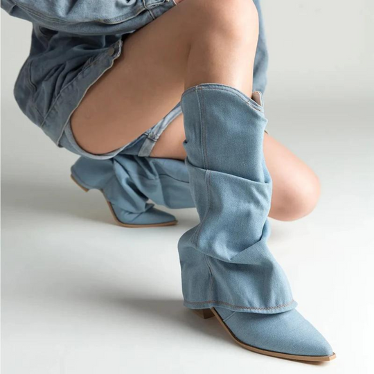 Denim-Stiefel für Frauen mit Blockabsätzen EB