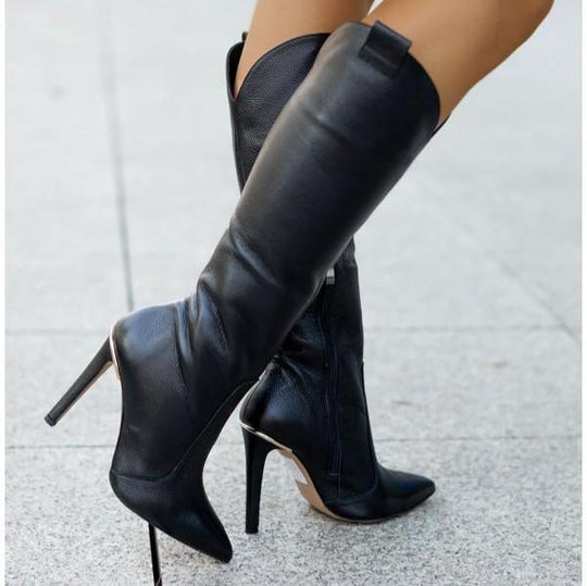 Elegante knielange Stiletto-Stiefel mit seitlichem Reißverschluss EB