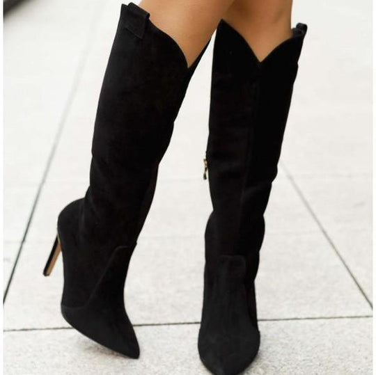 Elegante knielange Stiletto-Stiefel mit seitlichem Reißverschluss EB