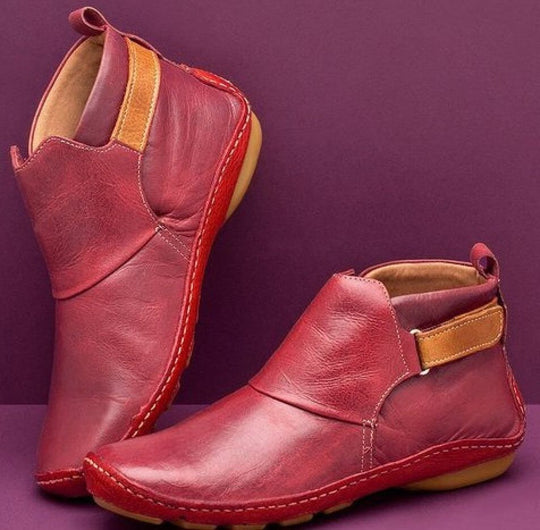 EB | Flache Stiefeletten Leder Klettverschluss Knöchellang Bequeme Passform