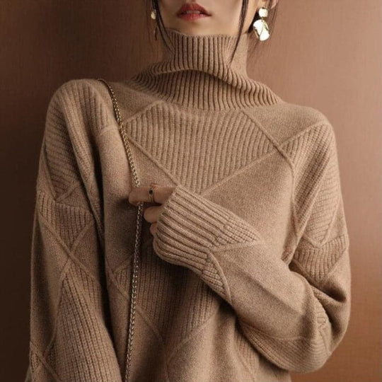 EB | Rollkragenpullover mit Diamantmuster Gestrickt -Weich und Bequem