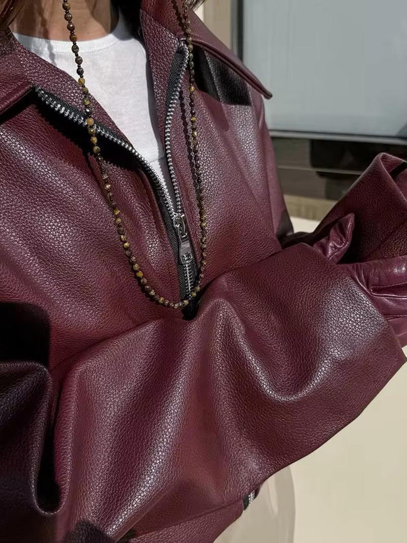 EB | Burgunder Faux-Lederjacke