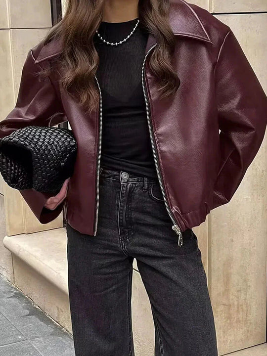 EB | Burgunder Faux-Lederjacke