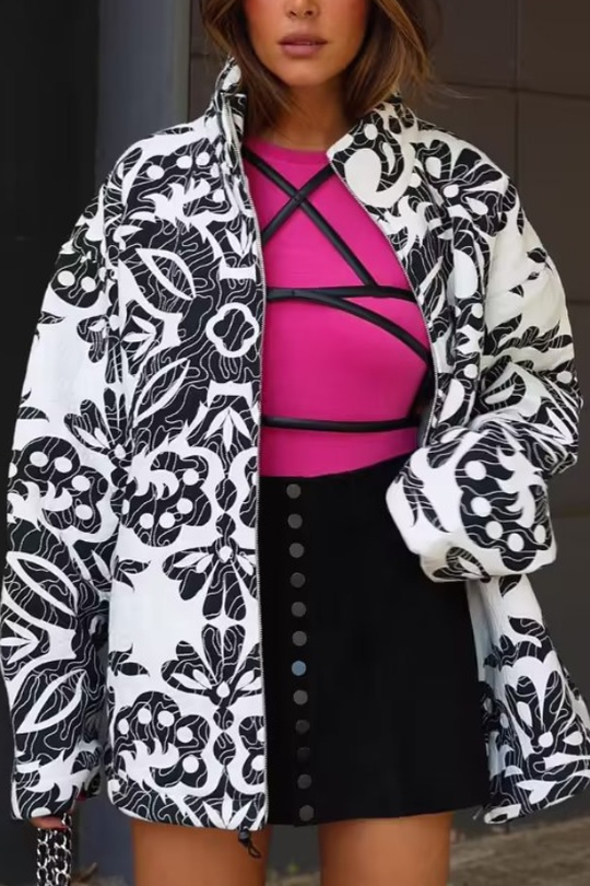 EB | Stehkragen Bedruckte Casual Baumwolljacke