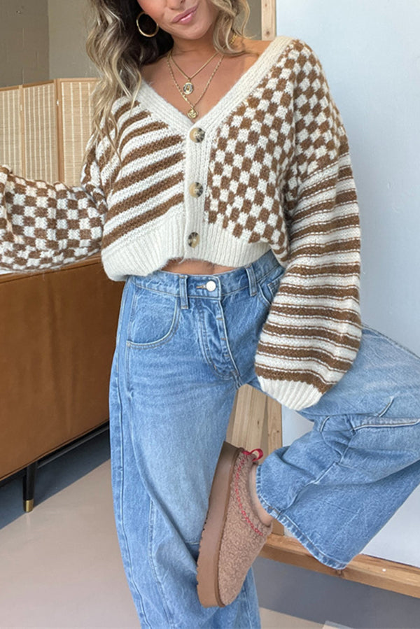 EB | gestreifte leichte Strickjacke mit Karomuster
