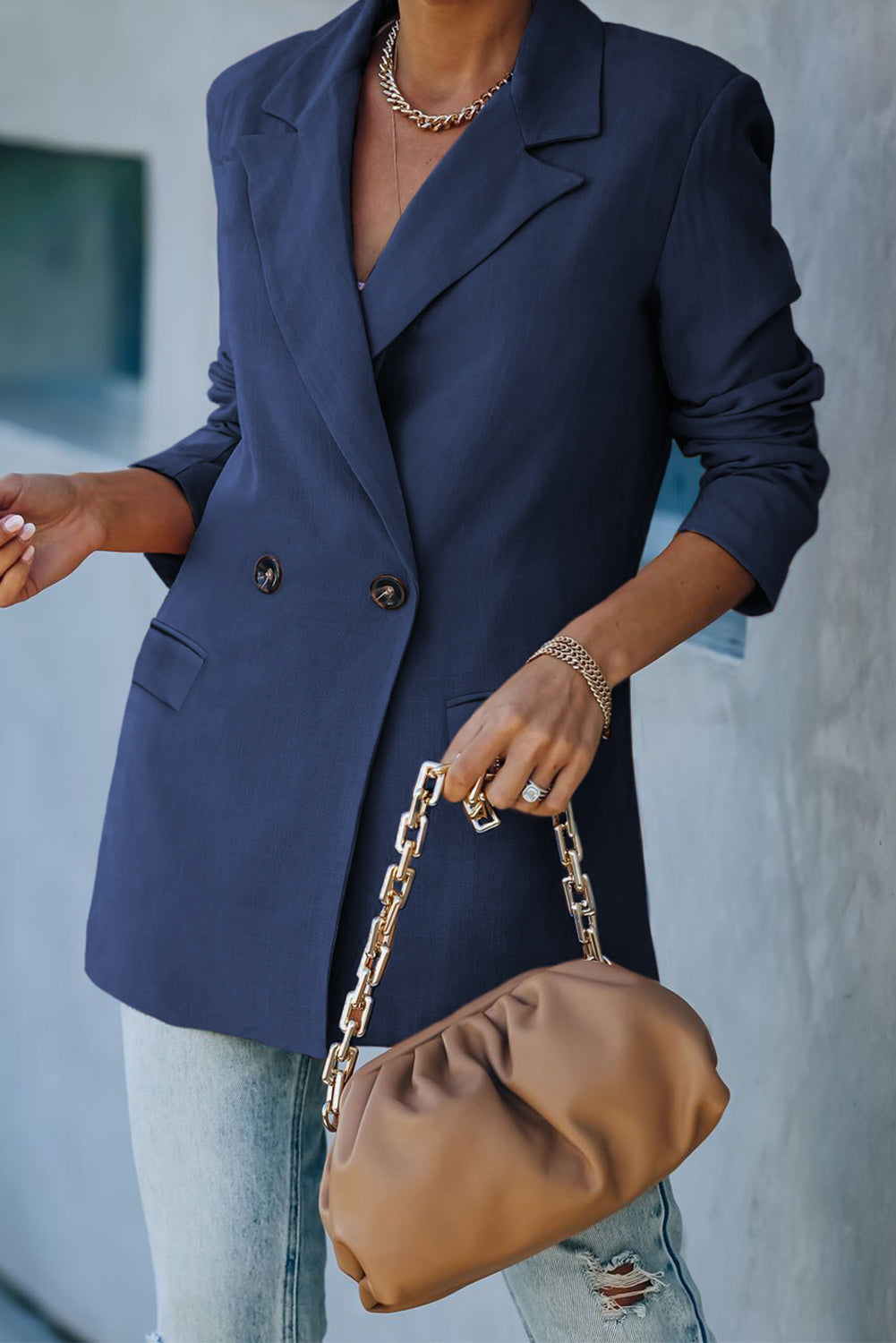 EB | Doppelreihiger Blazer mit gepolsterten Schultern und Taschen