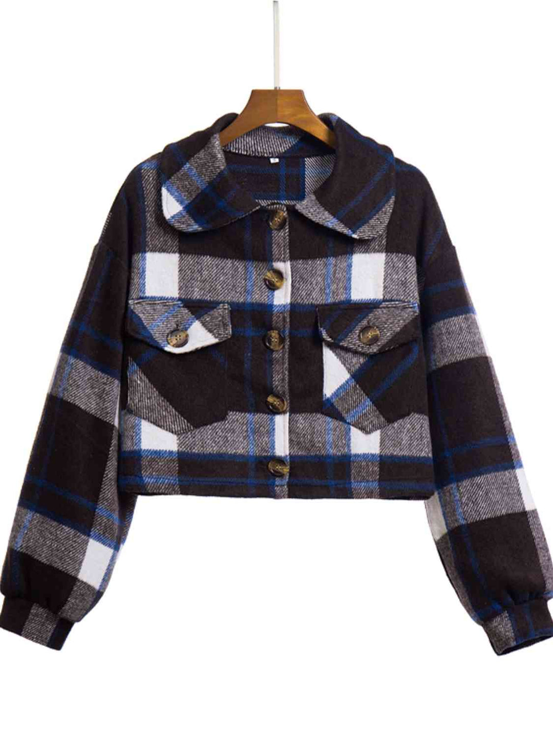 EB | Karierter Knopf-Front-Jacke mit Taschen