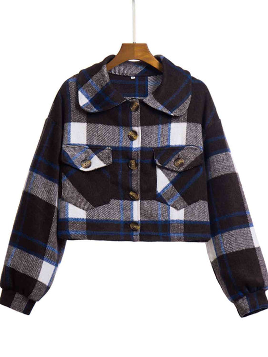 EB | Karierter Knopf-Front-Jacke mit Taschen