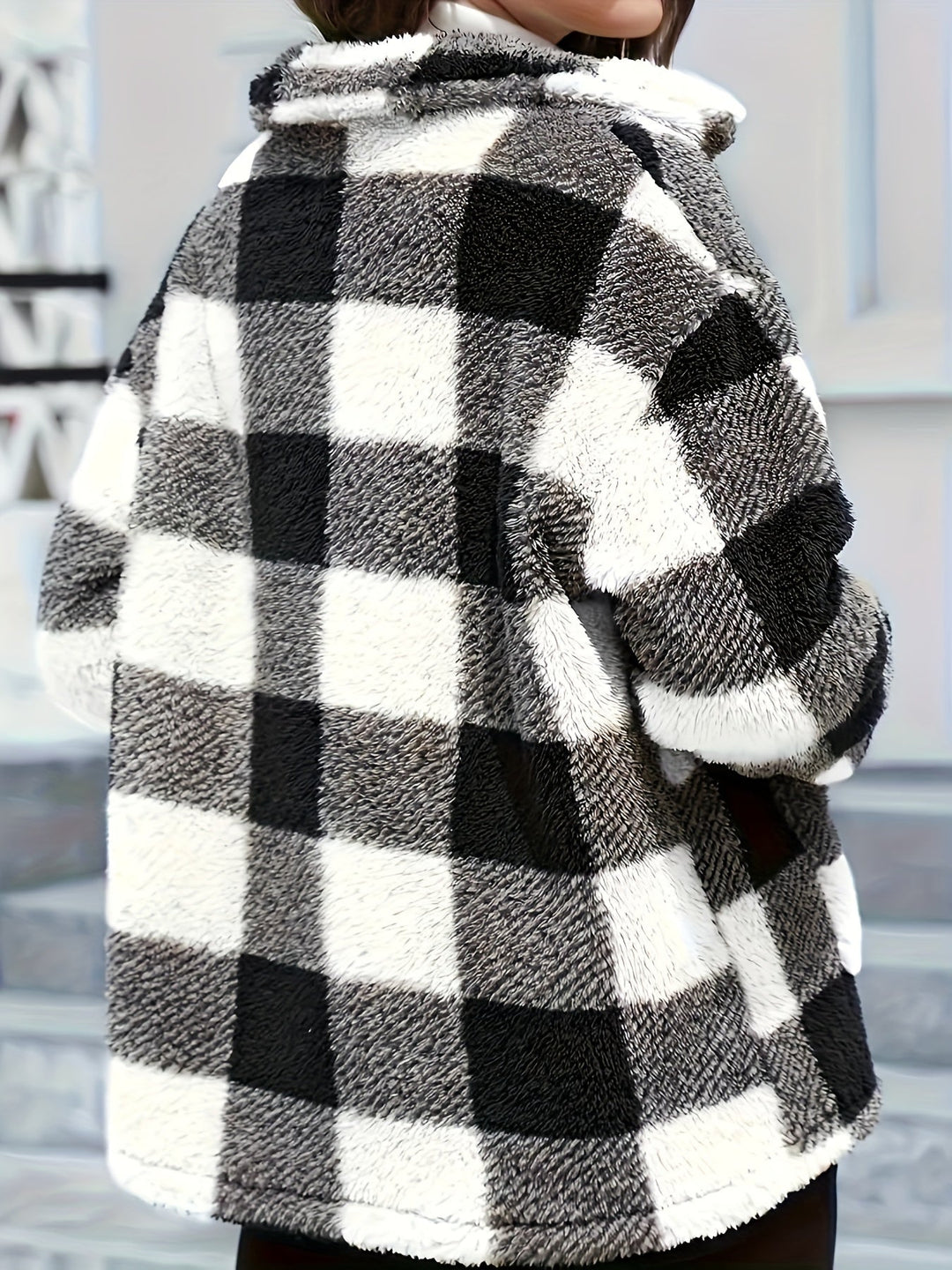 EB | Gitter Teddyjacke mit Knöpfen und Taschen Polyester Warm und Stilvoll