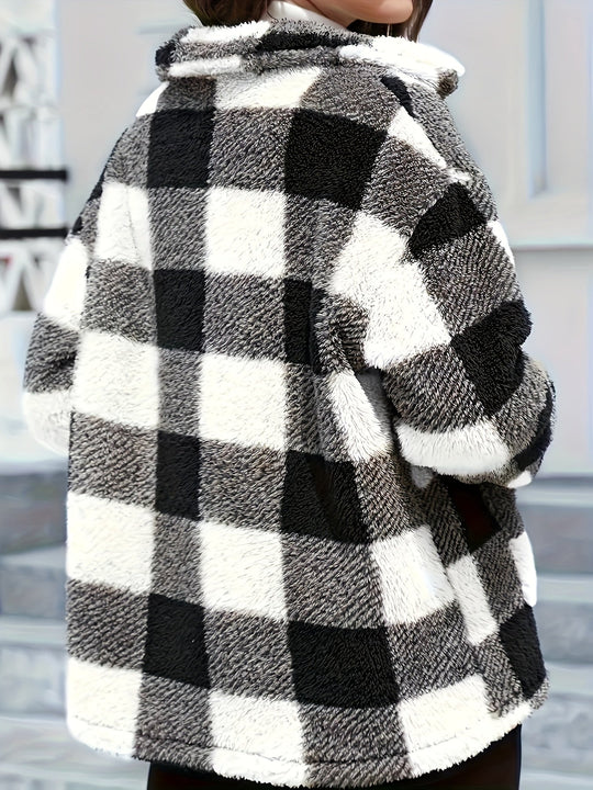 EB | Gitter Teddyjacke mit Knöpfen und Taschen Polyester Warm und Stilvoll