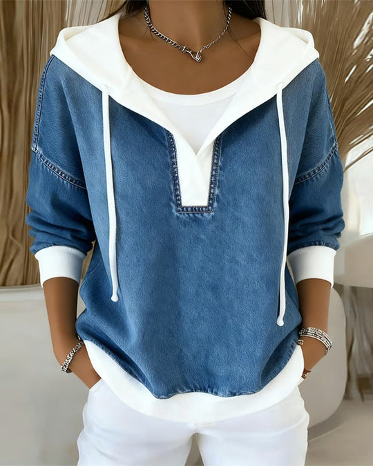 EB | Sweatshirt mit Schnürung und Denim Einsätzen