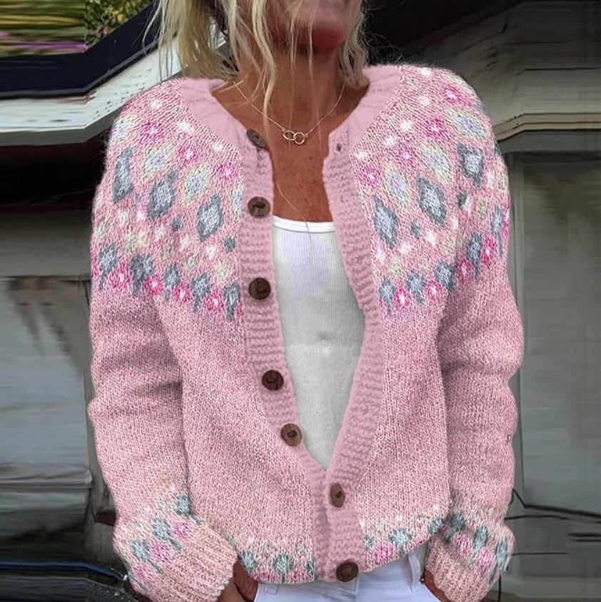 EB | Strickcardigan mit Muster Stilvolle Knöpfe Warm und Gemütlich