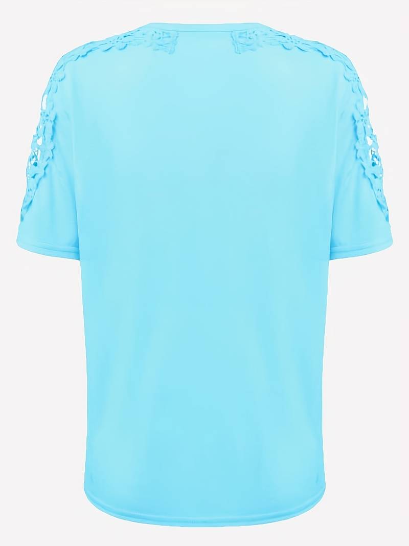 EB | Unifarbenes Rundhals-T-Shirt Mit Spitze Naht