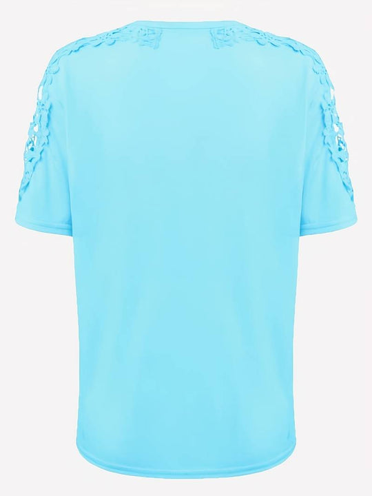 EB | Unifarbenes Rundhals-T-Shirt Mit Spitze Naht