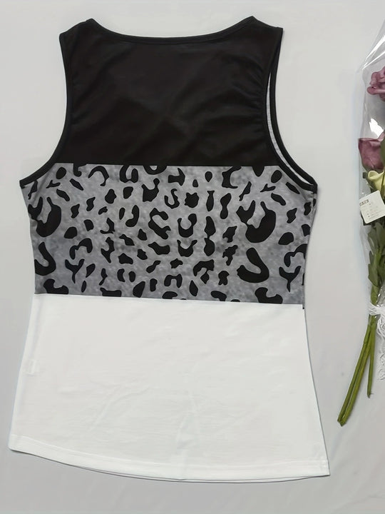 EB | Damen Leopard Patchwork V-Ausschnitt Top