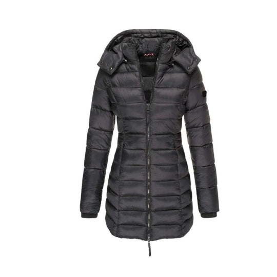 EB | Damen Lange Winter Pufferjacke mit Kapuze
