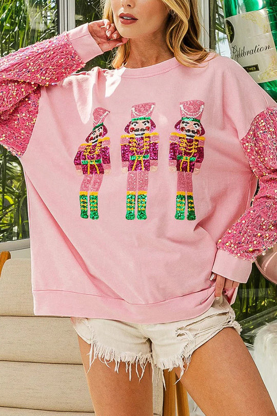 EB | Weihnachten Lässig Locker Rundhals Pailletten Ärmel Sweatshirt