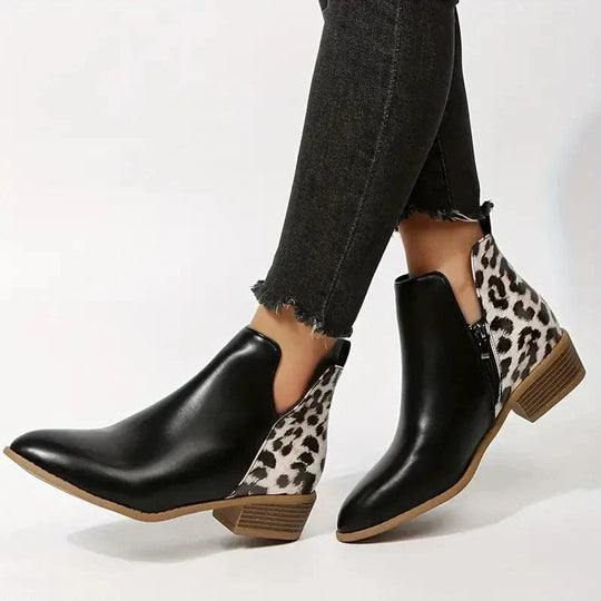 EB | Stiefeletten Spitz Zulaufend Niedriger Blockabsatz Trendiges Design Reißverschluss
