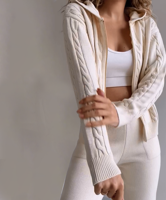 EB | Zweiteiliges Set mit Cardigan und casual Jacquard-Strickpullover