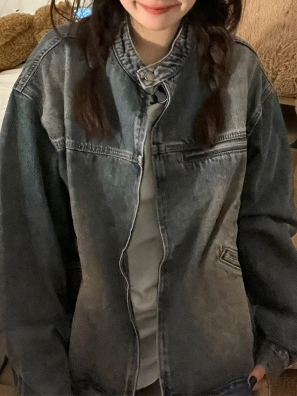 EB | Blau Verwitterte Jacke mit Reißverschluss