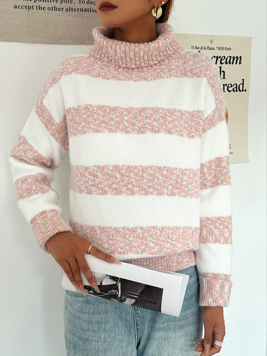 EB | Strickpullover mit Rollkragen Acrylmischung Gestreiftes Muster
