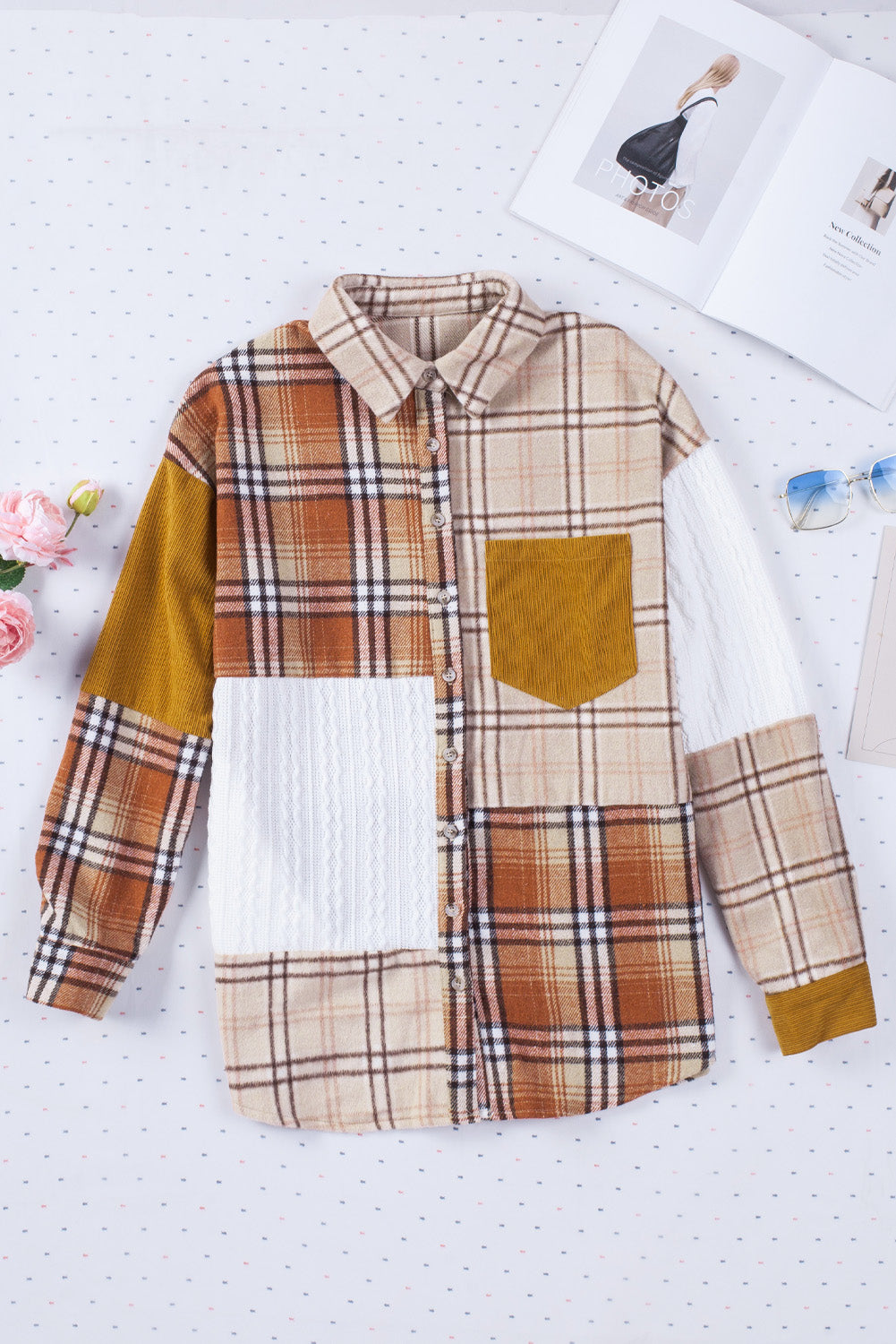 EB | Gitterhemde mit Patchwork-details Baumwollmischung Perfekt für Layering