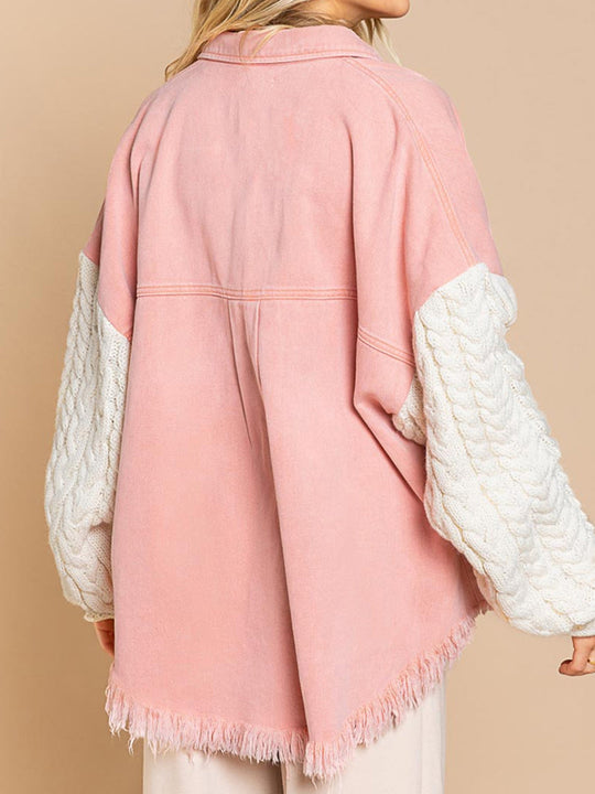EB | Kabelstrick Raw Hem Denim Jacke