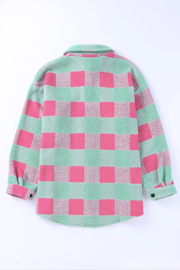 EB | Karo Farbblock Freizeit Übergroße Jacke