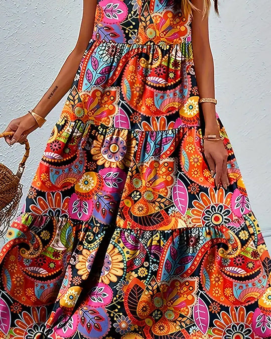 EB | Ärmelloses, Lockeres, Langes Kleid mit Print