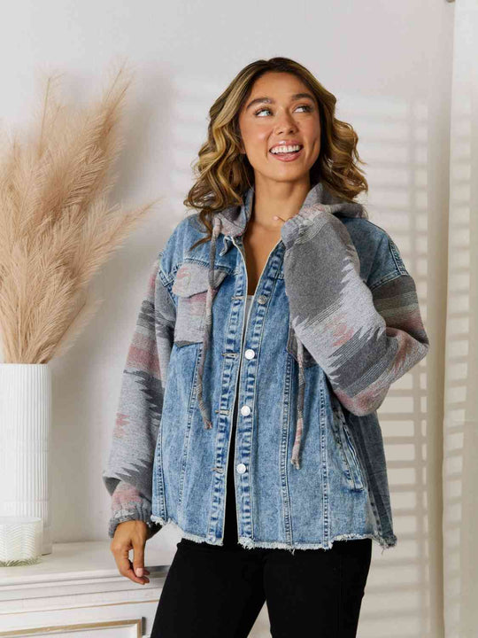 EB | Geometrische Rohsaum Denimjacke