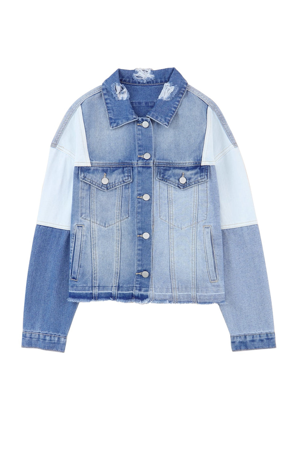 EB | Denimjacke mit Patchwork und Fransigem Saum Herbst Frauen