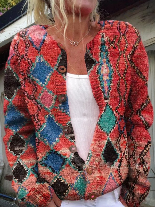 EB | Knopflose Strickjacke mit Blumenmuster Strick Elegant und Komfortabel