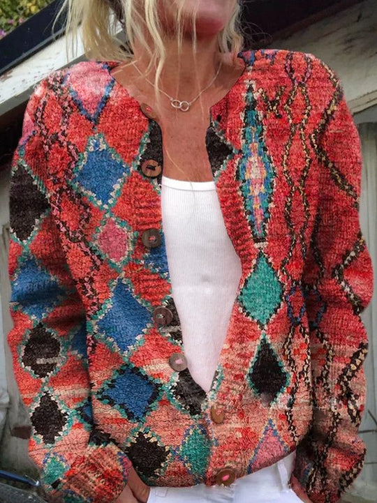 EB | Knopflose Strickjacke mit Blumenmuster Strick Elegant und Komfortabel